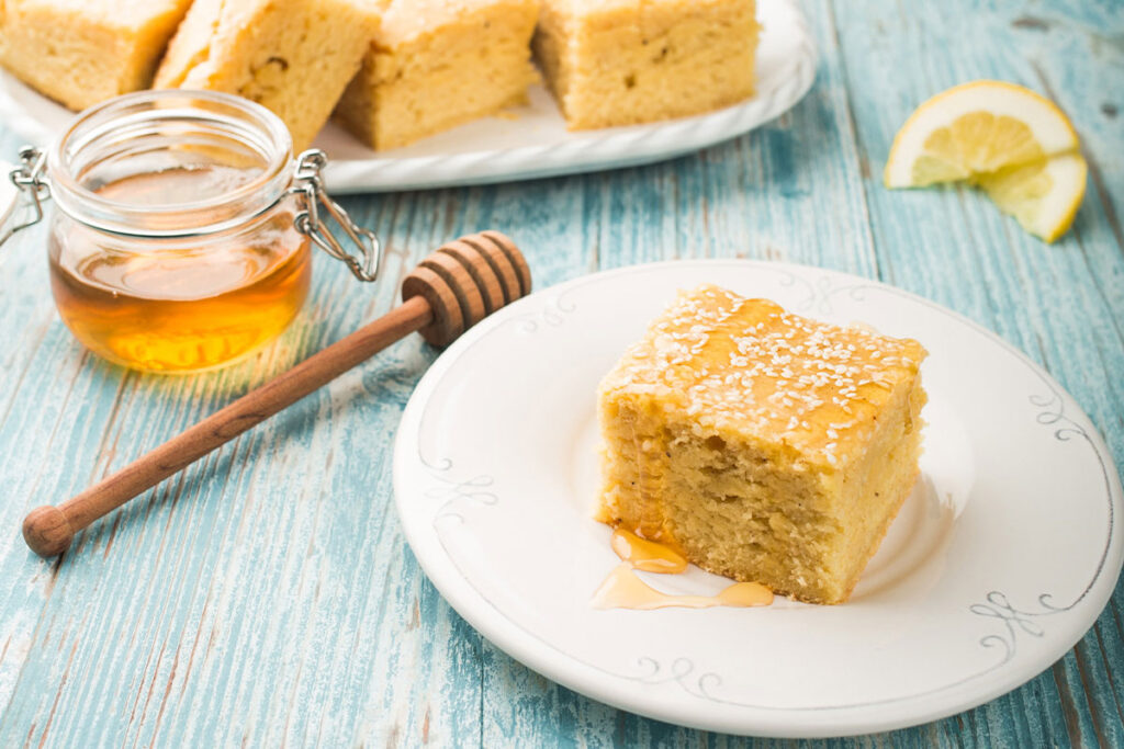 Lemon and Rowse Honey Traybake