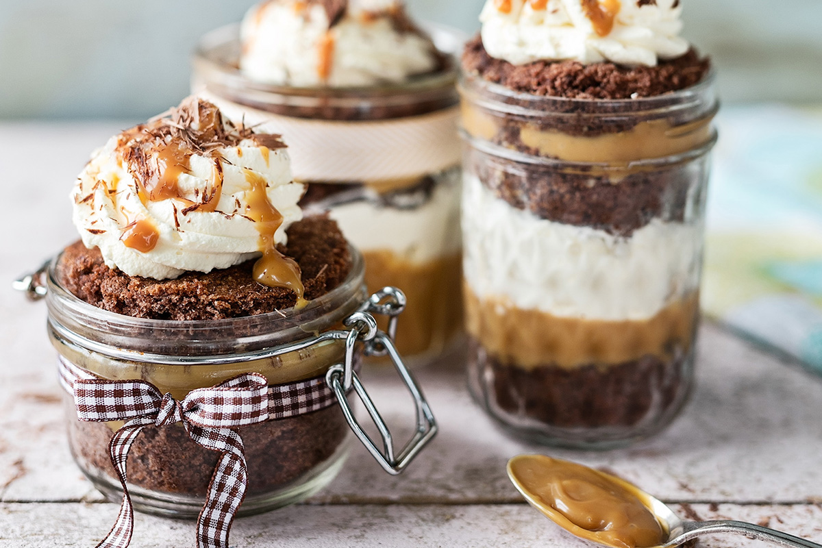 Salted Caramel Chocolate Cupcakes in a jar