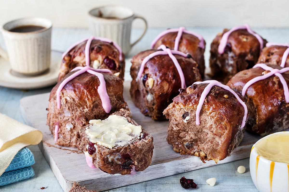 Chocolate and Cranberry Hot Cross Buns