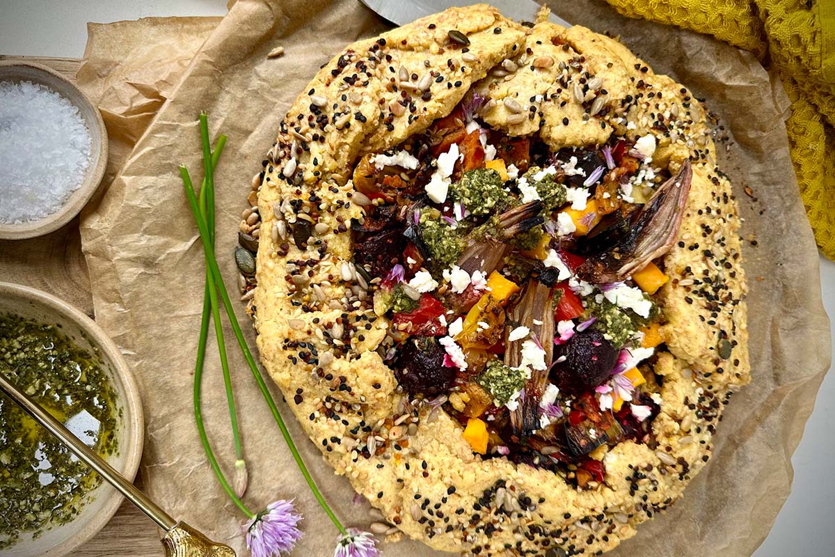 Roast Vegetable Galette with Pesto & Feta