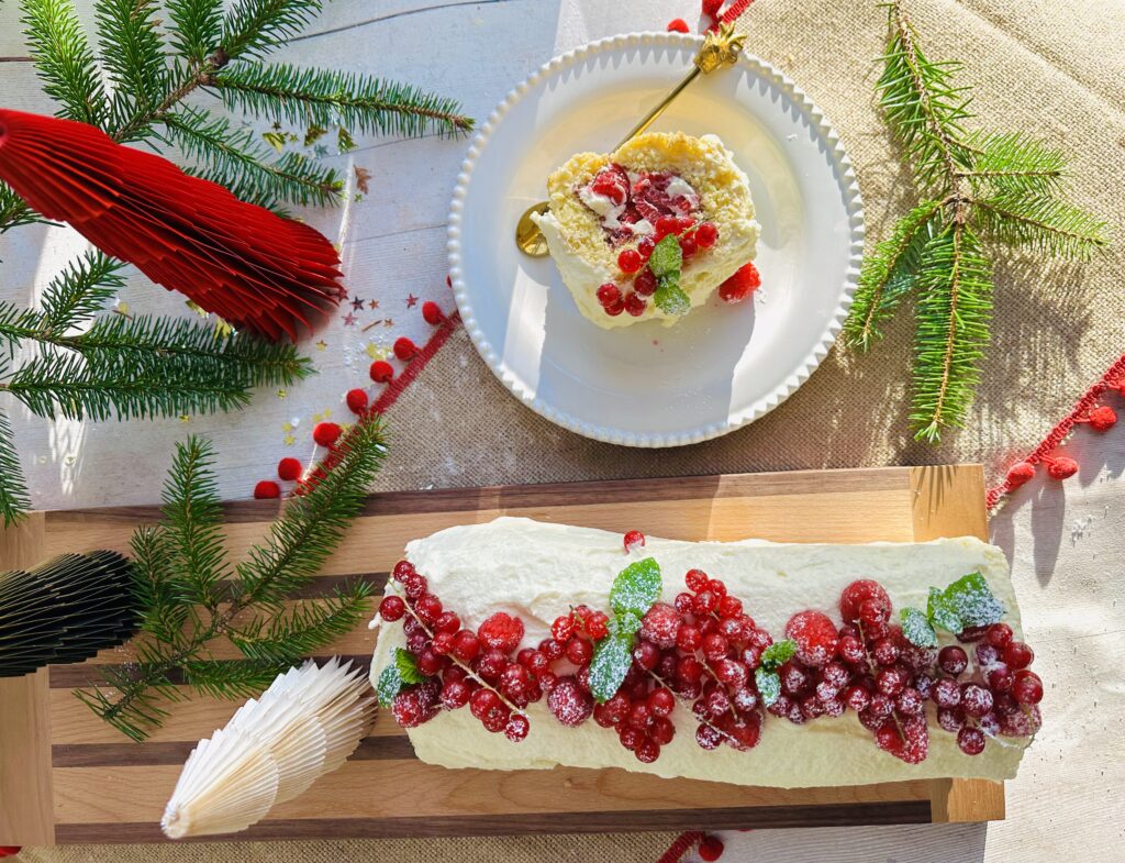 Festive Raspberry and White Chocolate Swiss Roll