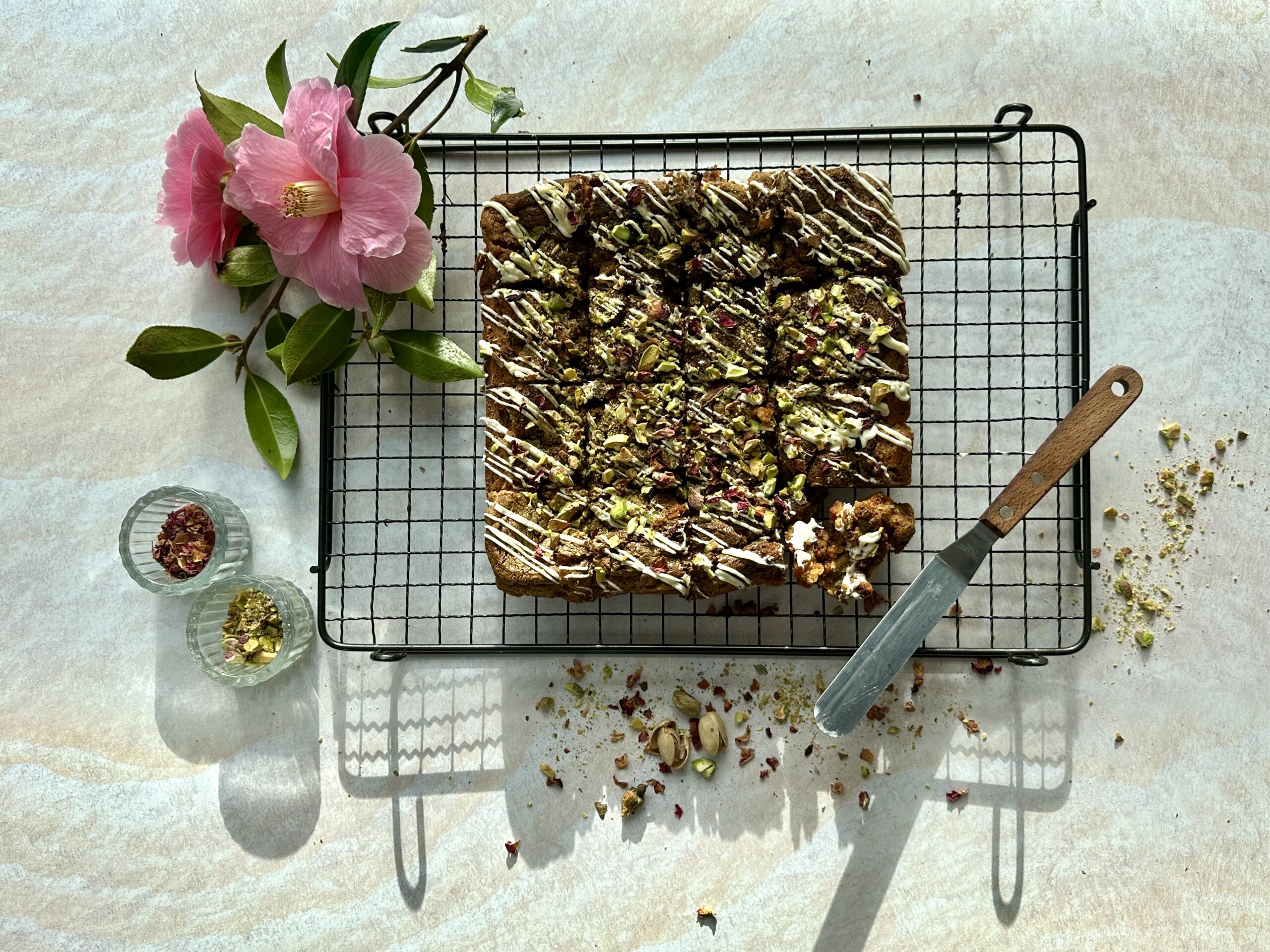 White Chocolate, Pistachio & Rose Blondies
